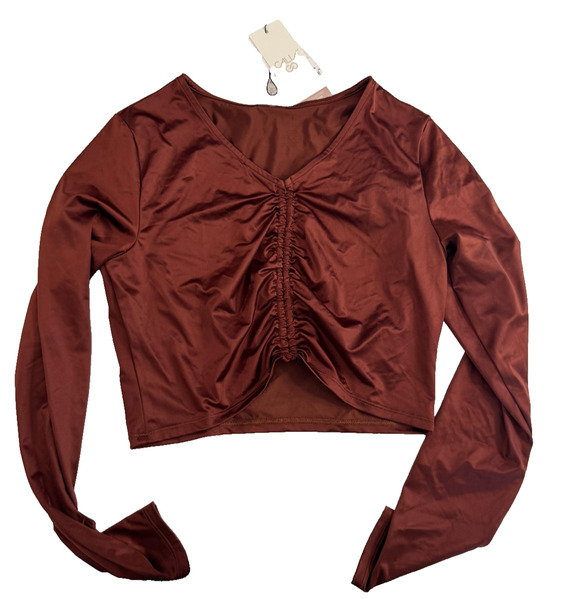 CALIA Other - CALIA Women's Long Sleeve Ruched Rash Guard Swim Size Medium Red Brown Shine NWT